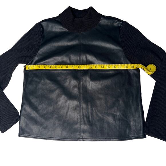 Ann Taylor women’s small black sweater faux leather front panel - Picture 4 of 5